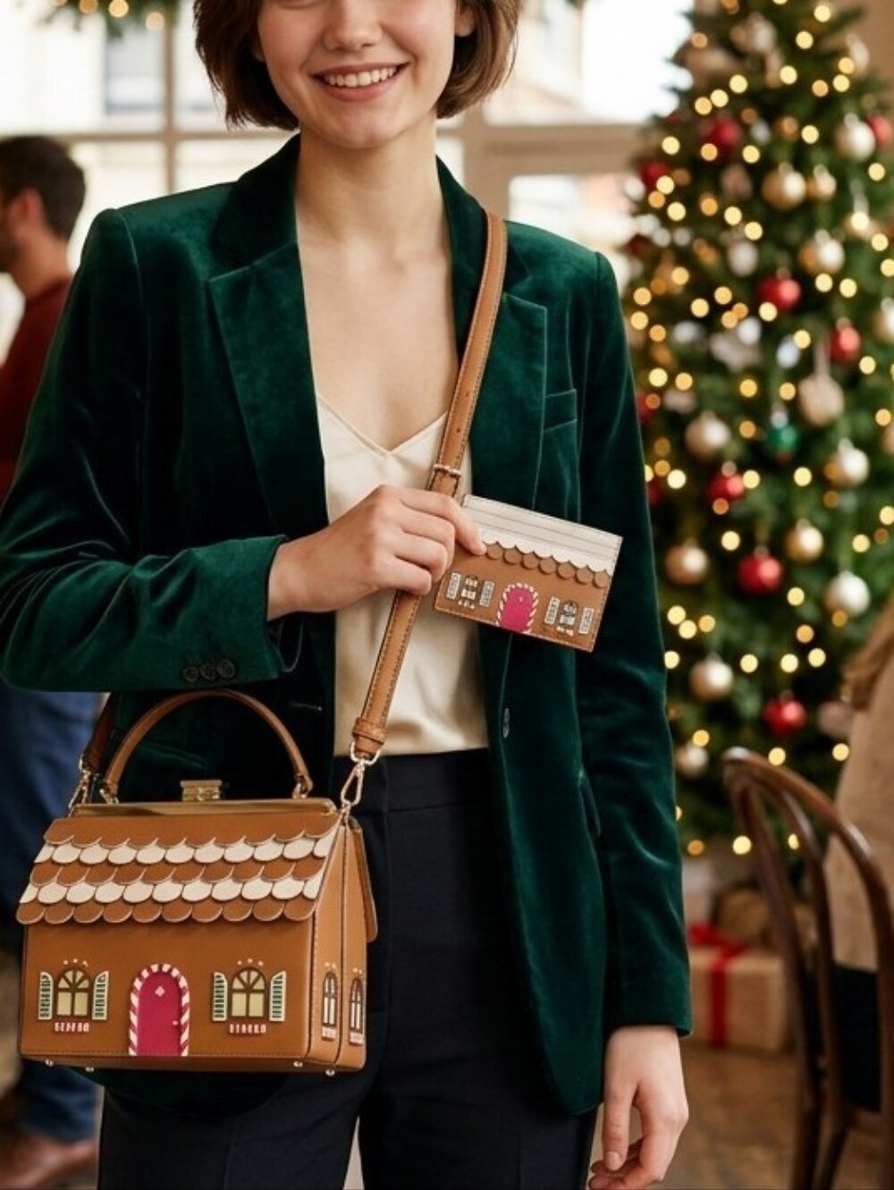 New Kate Spade Set Gingerbread House Top Handle Crossbody Bag & Card Holder